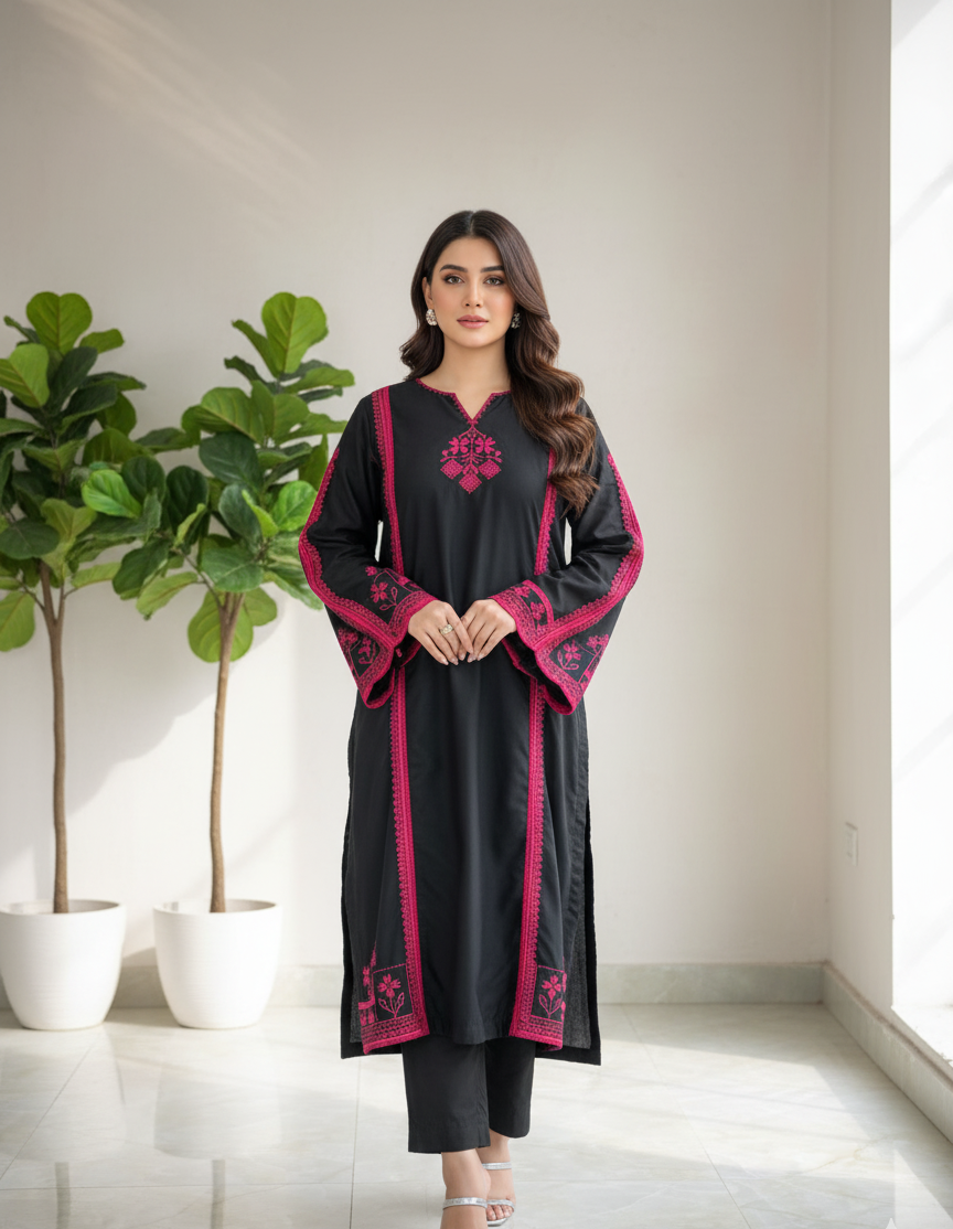 2 pc fully embroidered stone linen suit - kala jora