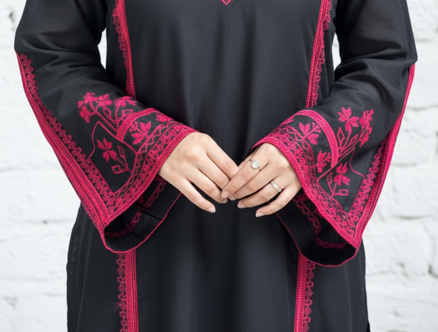 2 pc fully embroidered stone linen suit - kala jora