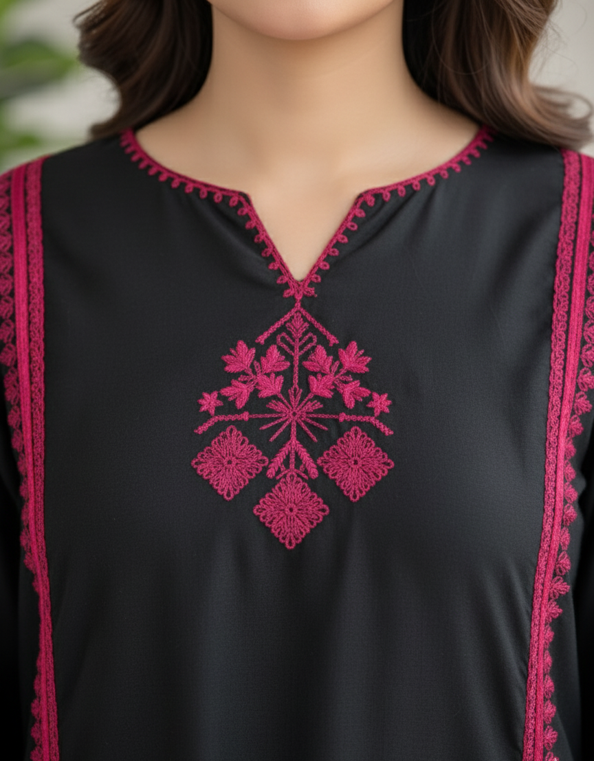 2 pc fully embroidered stone linen suit - kala jora