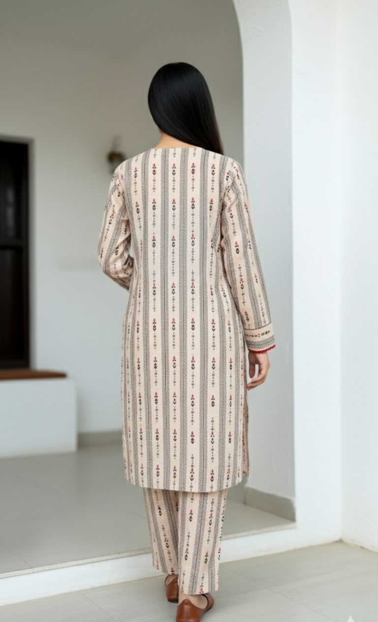 2 pc printed co-ord set khaddar(Long Shirt)- Elegant