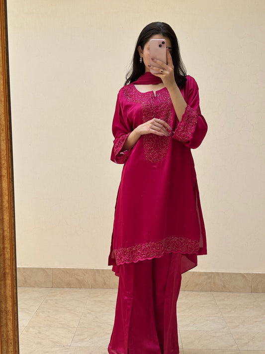 3pc Hand Embroidered Silk Suit- Barbie Girl