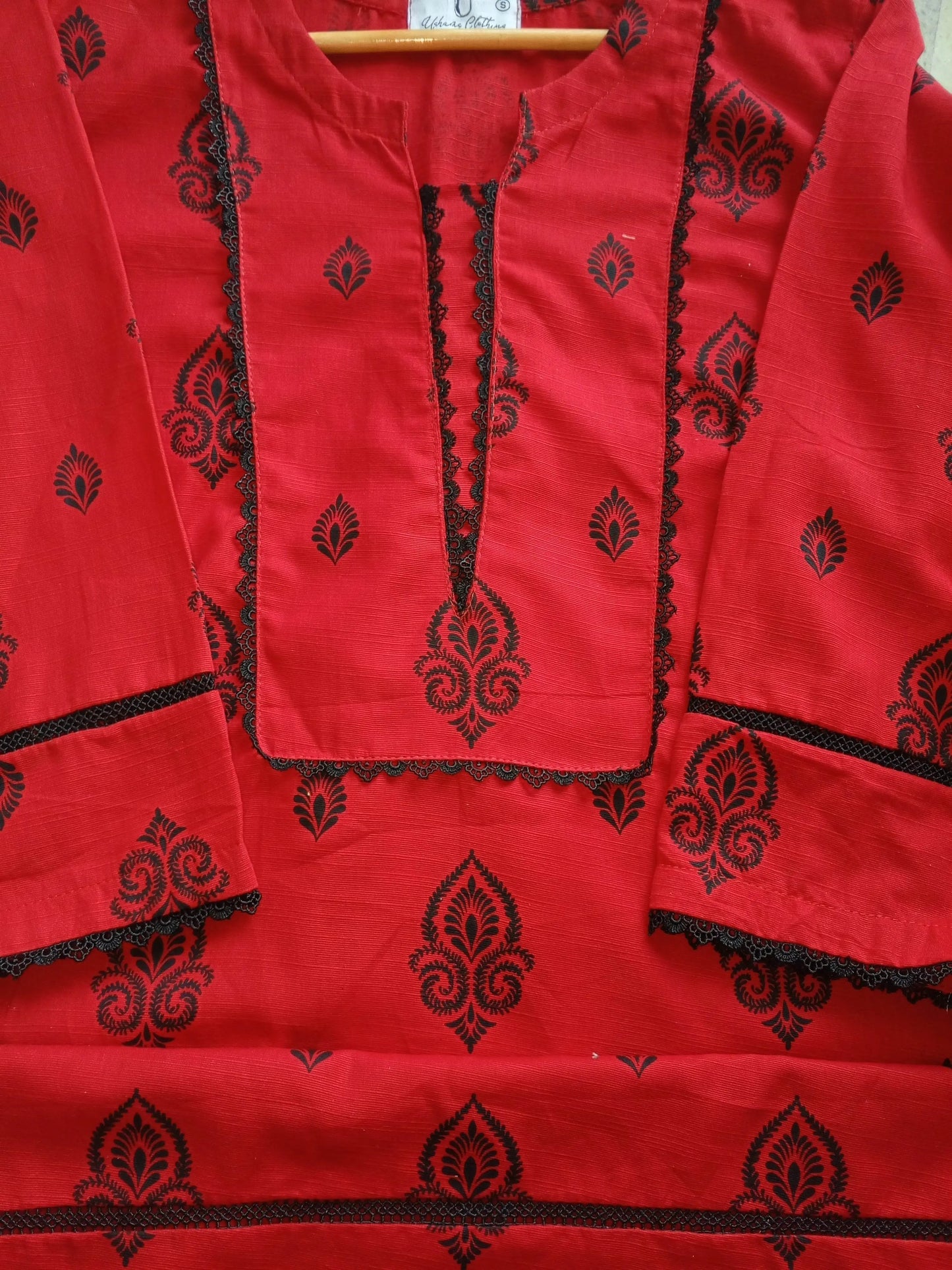 2 pc printed co-Ord set khaddar(Long Shirt)- Rose - Ushams Clothing