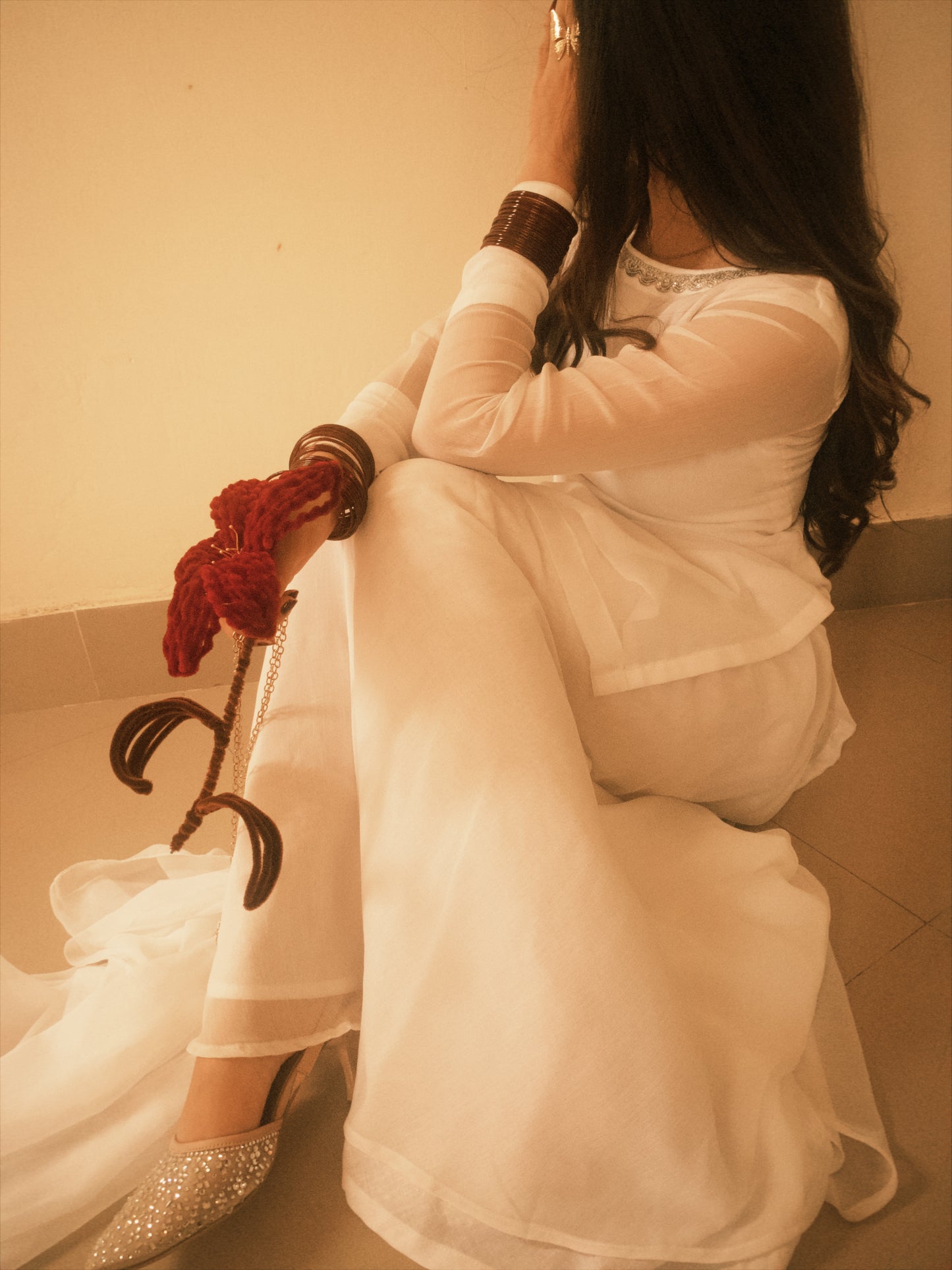 3pc Hand pure white Chiffon suit- SAJAL