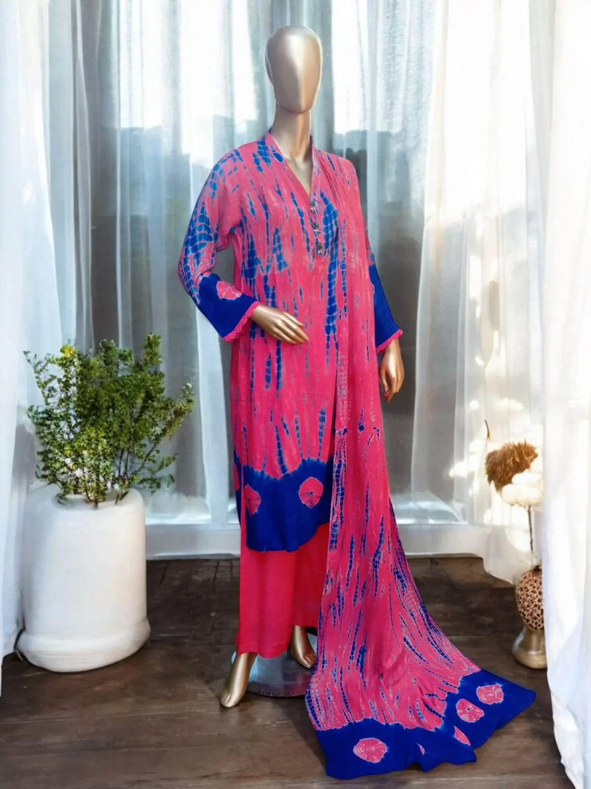 Tie and dye 3 pc Summer linen suit- Flora - Ushams Clothing