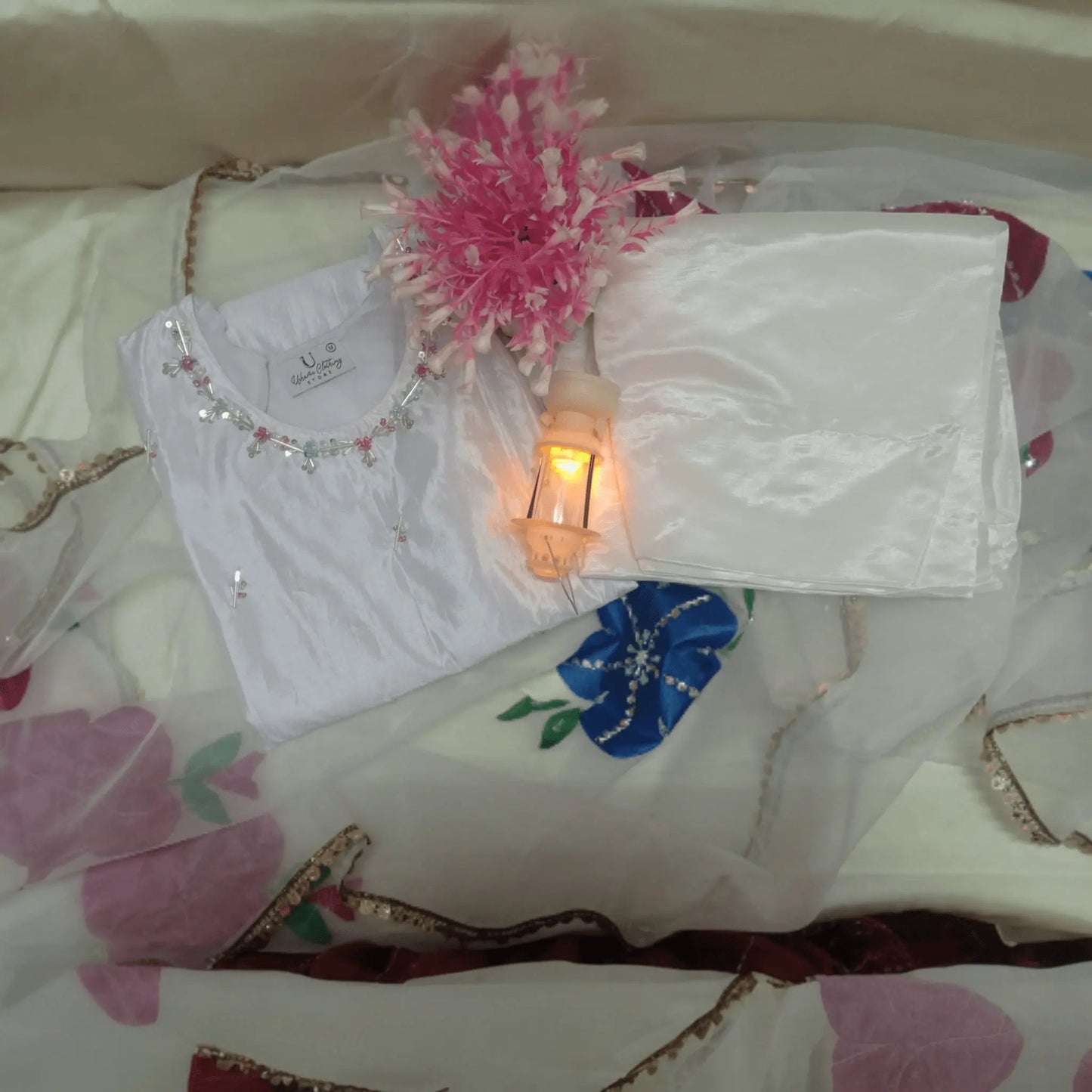 3 pc farshi shalwar suit- Chand - Ushams Clothing