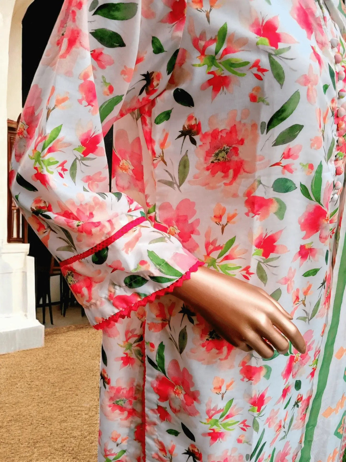 3 pc printed Swiss lawn suit with shalwar - Blossom - Ushams Clothing