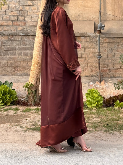 3pc Hand Embroidered Silk Suit- Brown Beauty   (Available for prebooking)