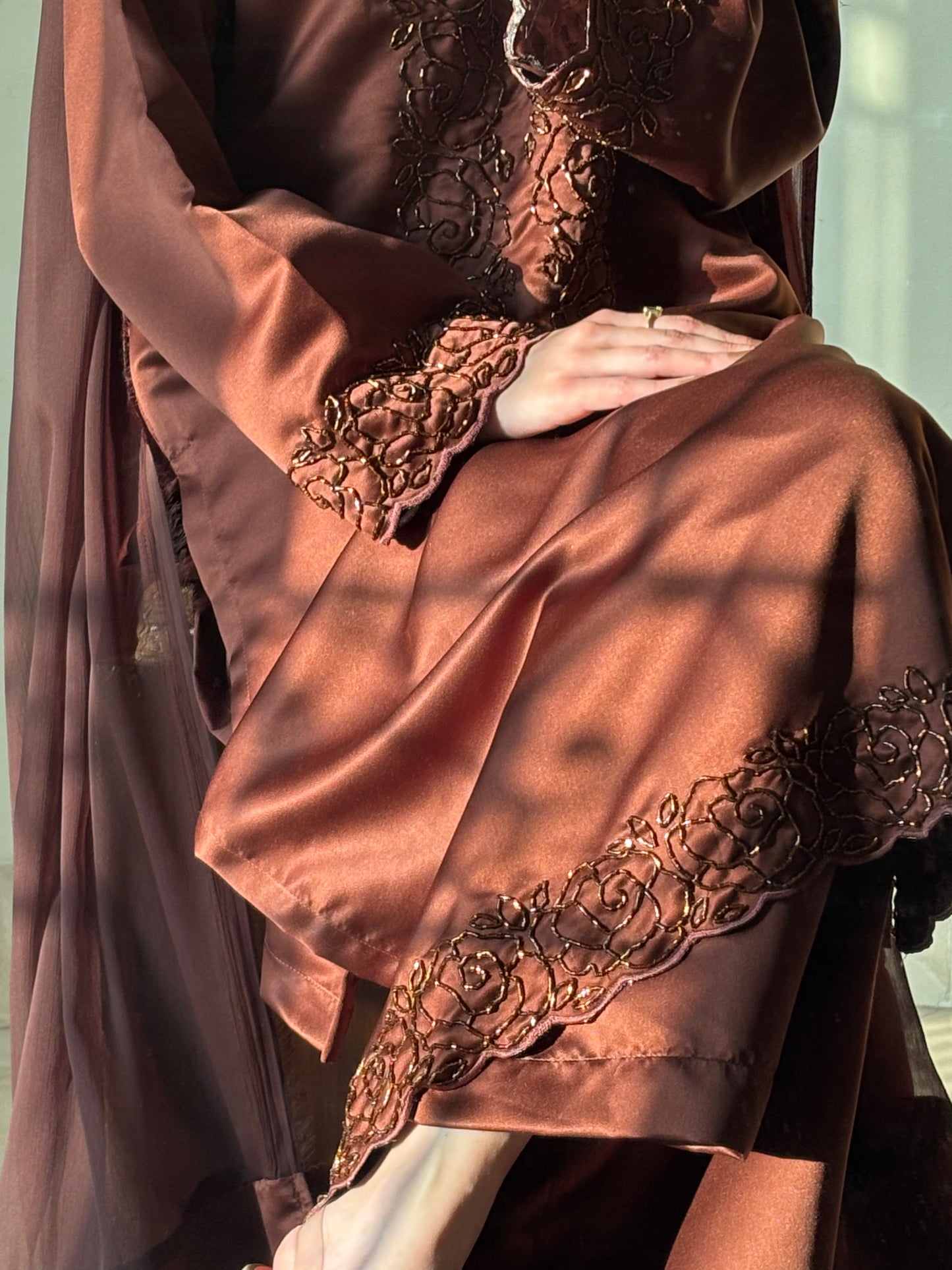3pc Hand Embroidered Silk Suit- Brown Beauty   (Available for prebooking)
