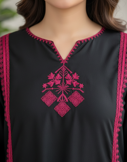 2 pc fully embroidered stone linen suit - kala jora