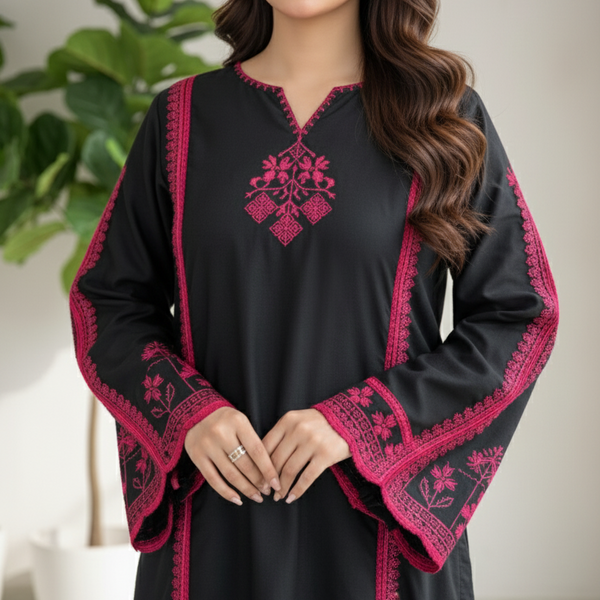 2 pc fully embroidered stone linen suit - kala jora