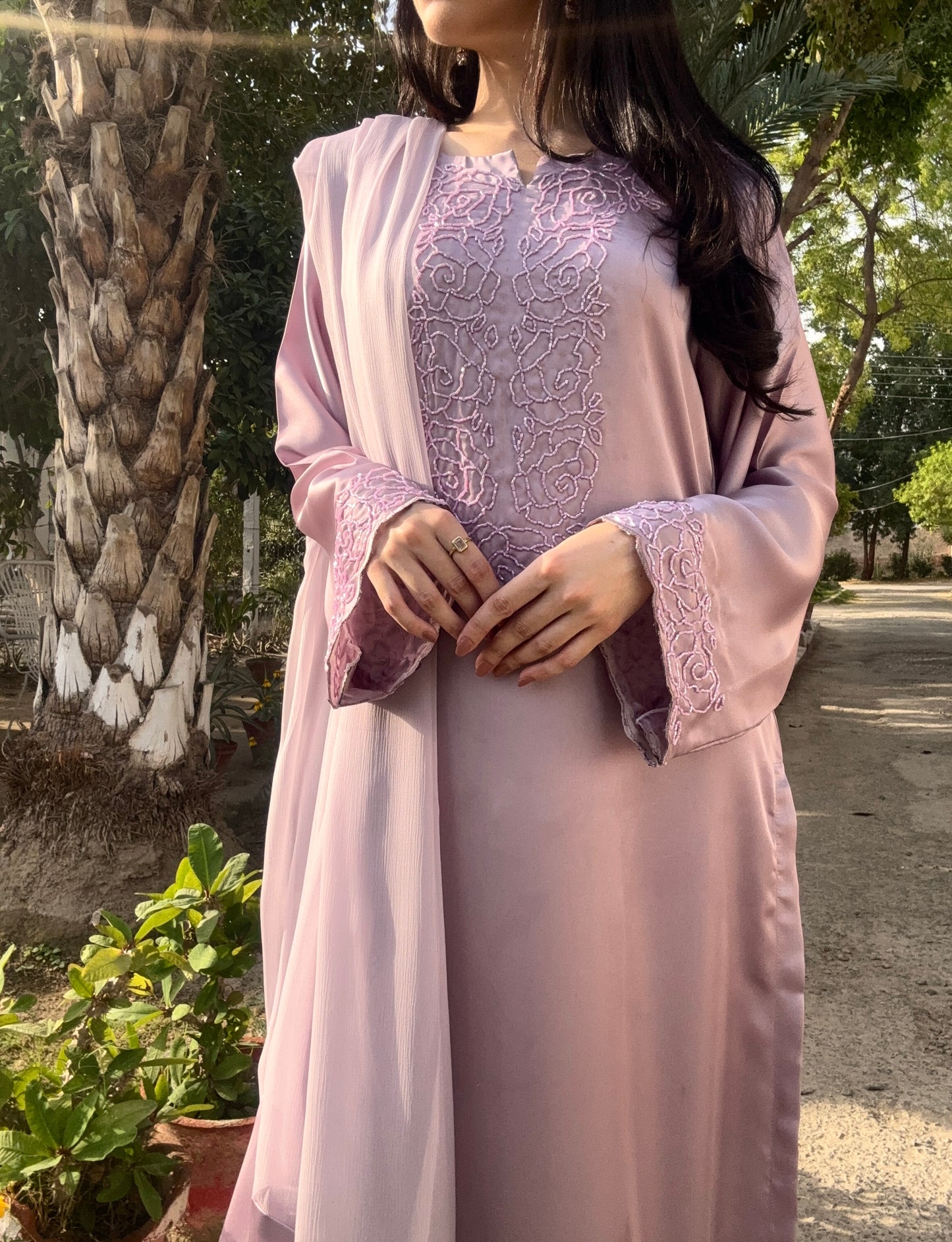 3pc Hand Embroidered Silk Suit- Lilac Lovlies
