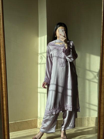 3pc Hand Embroidered Silk Suit- Lilac Lovlies