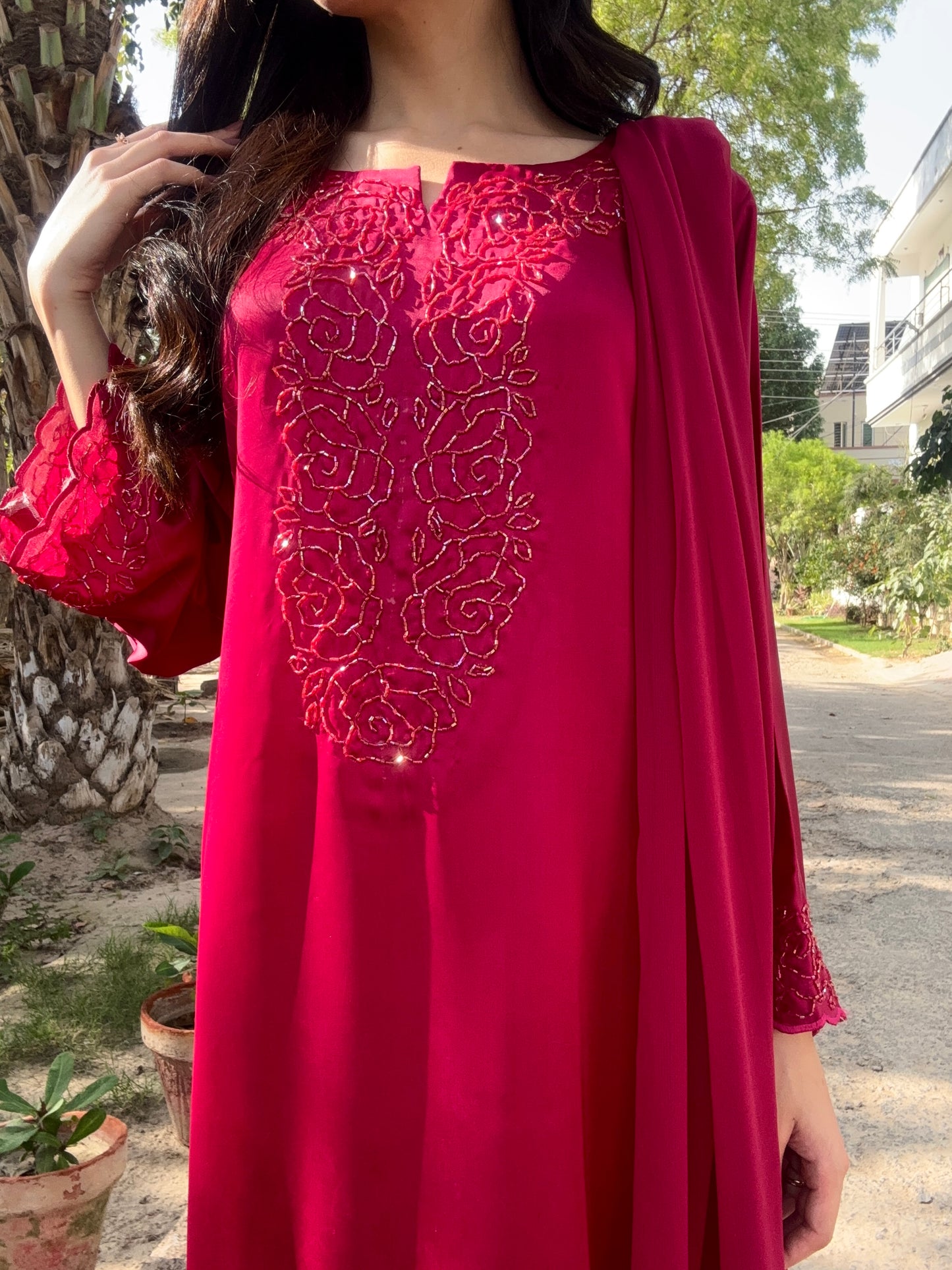 3pc Hand Embroidered Silk Suit- Barbie Girl