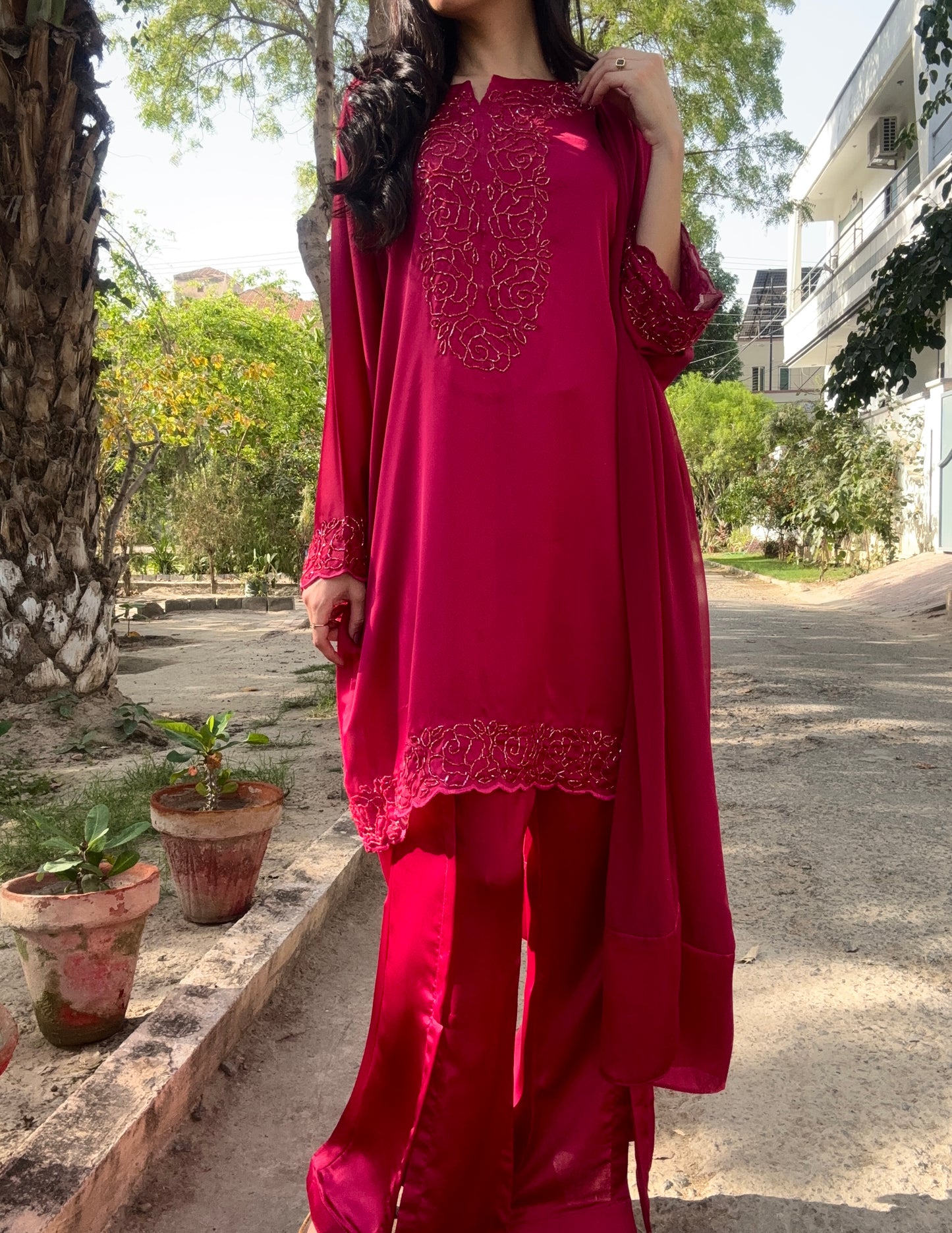 3pc Hand Embroidered Silk Suit- Barbie Girl