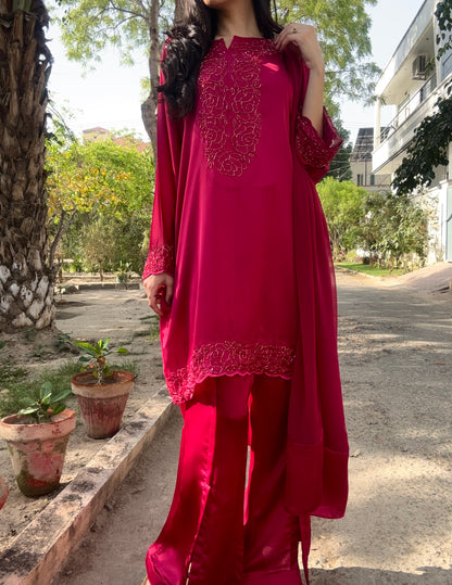 3pc Hand Embroidered Silk Suit- Barbie Girl