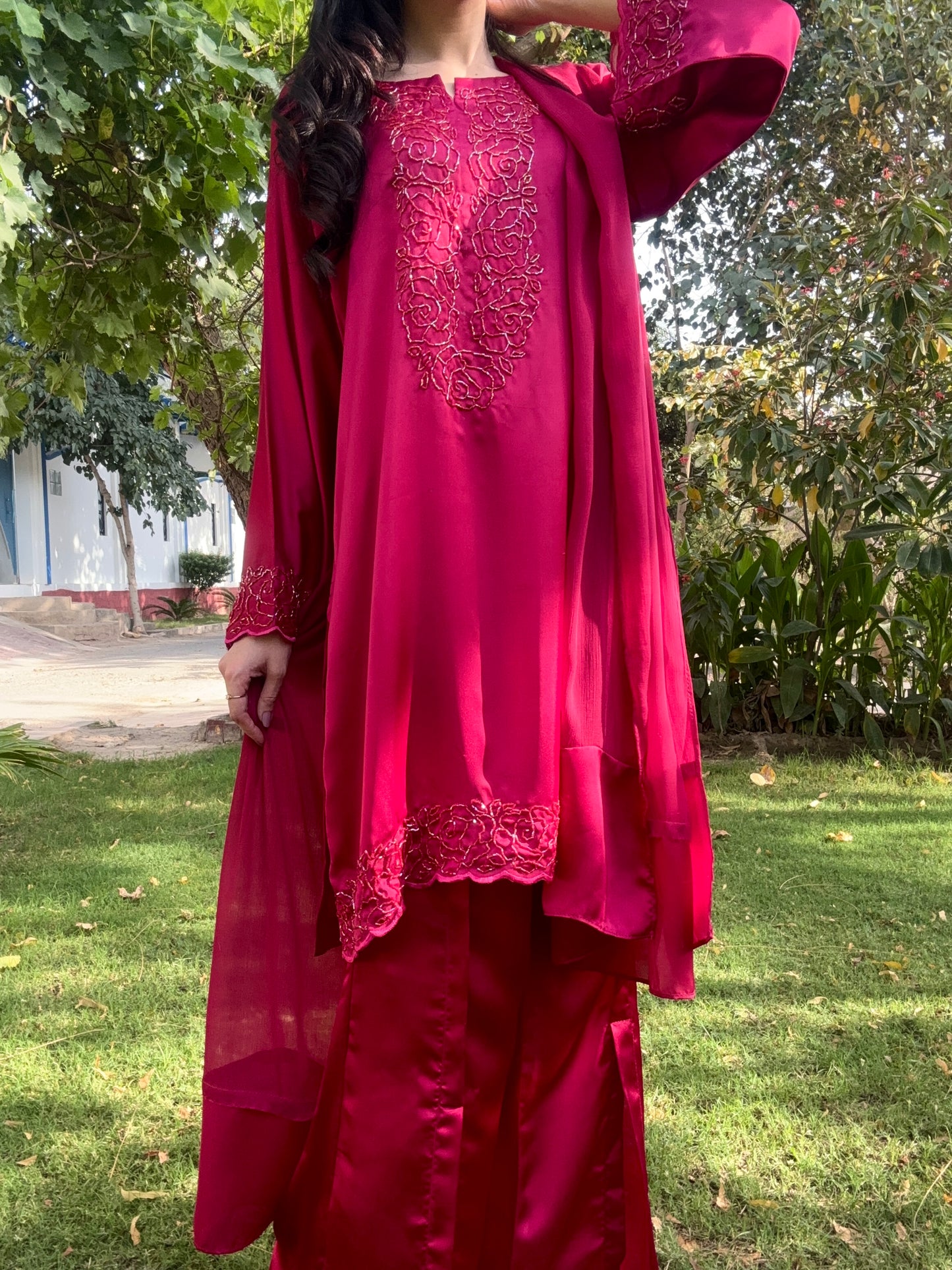 3pc Hand Embroidered Silk Suit- Barbie Girl