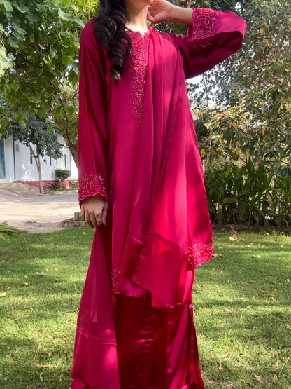 3pc Hand Embroidered Silk Suit- Barbie Girl