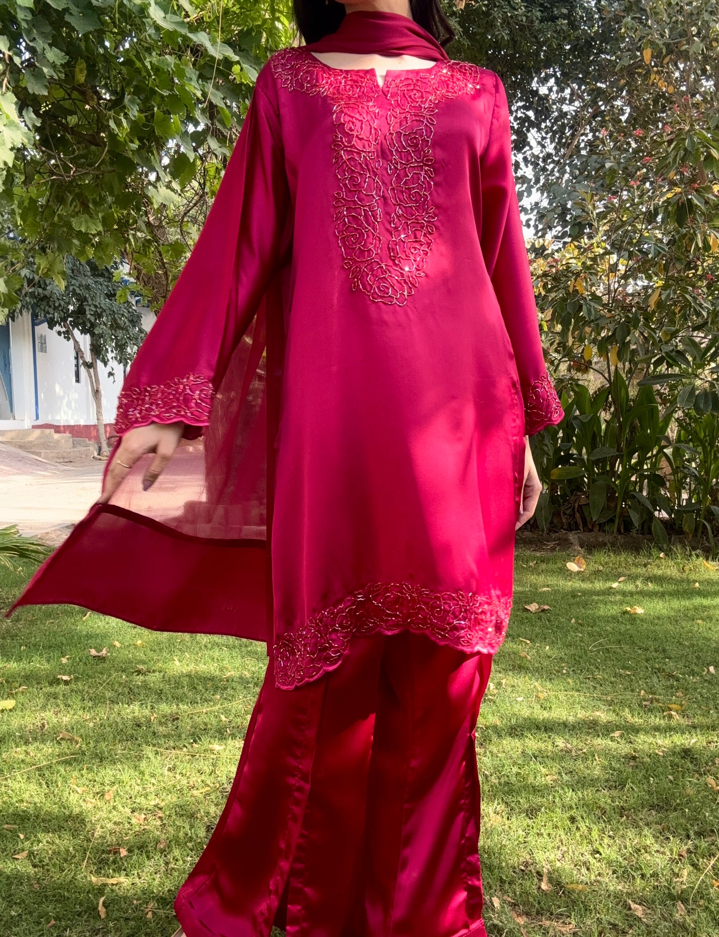 3pc Hand Embroidered Silk Suit- Barbie Girl