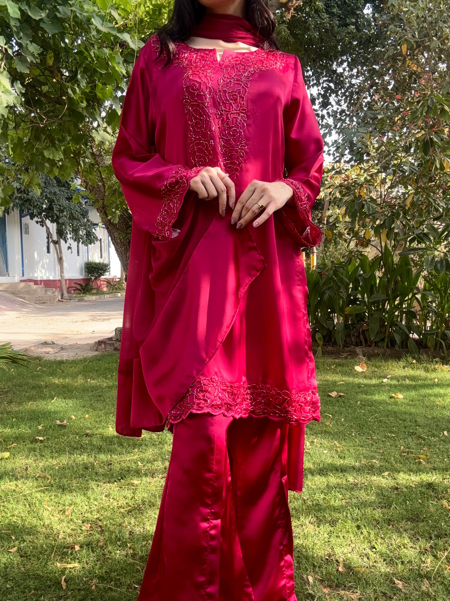 3pc Hand Embroidered Silk Suit- Barbie Girl