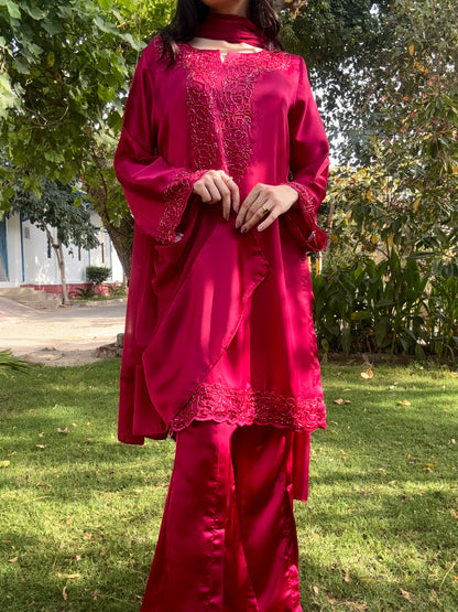 3pc Hand Embroidered Silk Suit- Barbie Girl