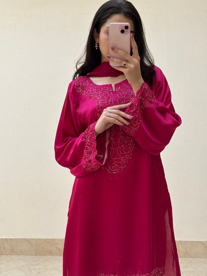 3pc Hand Embroidered Silk Suit- Barbie Girl