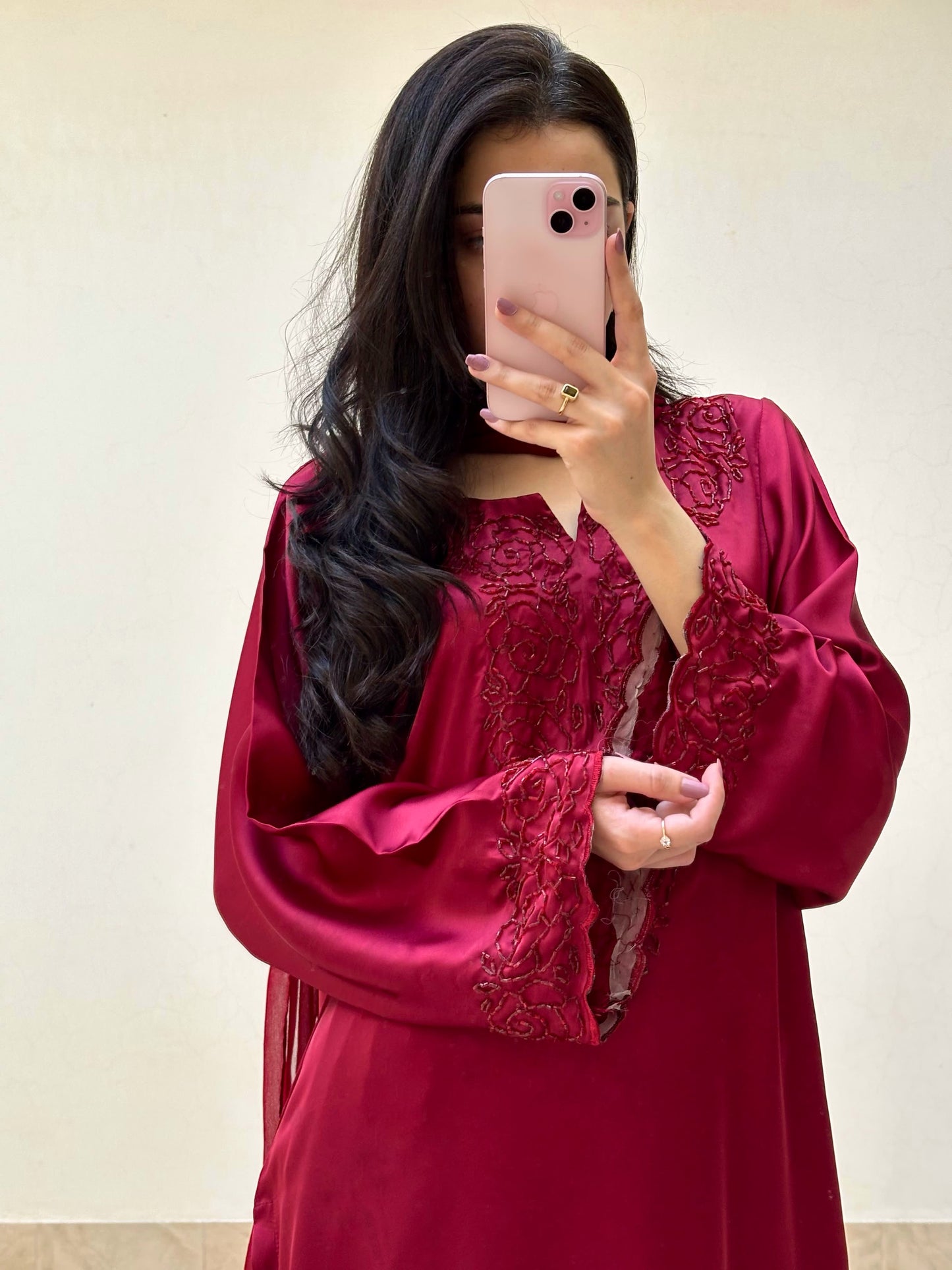 3pc Hand Embroidered Silk Suit- Maroon Diva