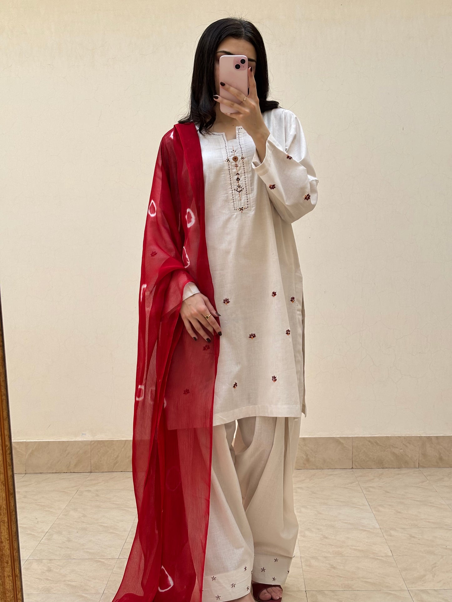 Lawn stitched 3 pc  Hand Embroidered suit- Phulkari