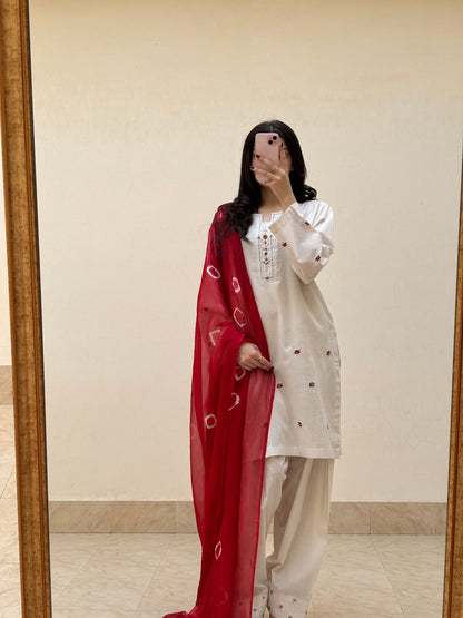 Lawn stitched 3 pc  Hand Embroidered suit- Phulkari