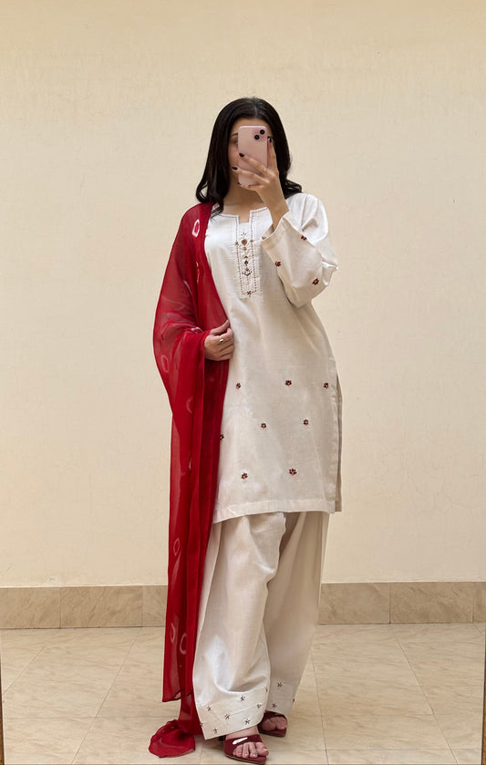 Lawn stitched 3 pc  Hand Embroidered suit- Phulkari