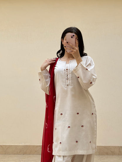 Lawn stitched 3 pc  Hand Embroidered suit- Phulkari