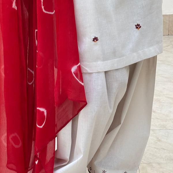 Lawn stitched 3 pc  Hand Embroidered suit- Phulkari