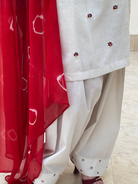 Lawn stitched 3 pc  Hand Embroidered suit- Phulkari
