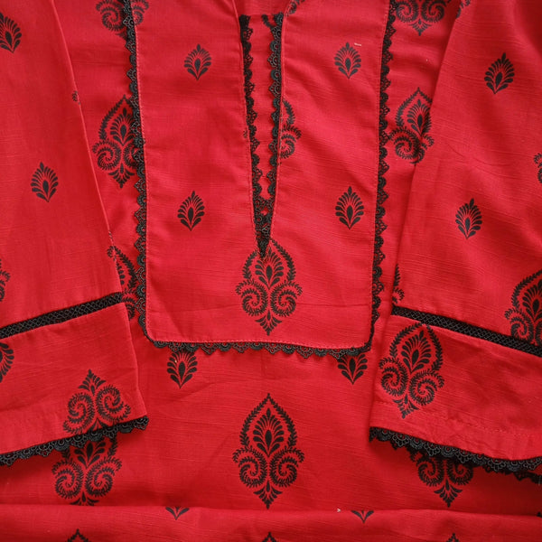 2 pc printed co-Ord set khaddar(Long Shirt)- Rose - Ushams Clothing