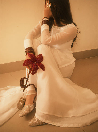 3pc Hand pure white Chiffon suit- SAJAL