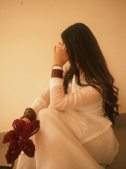 3pc Hand pure white Chiffon suit- SAJAL