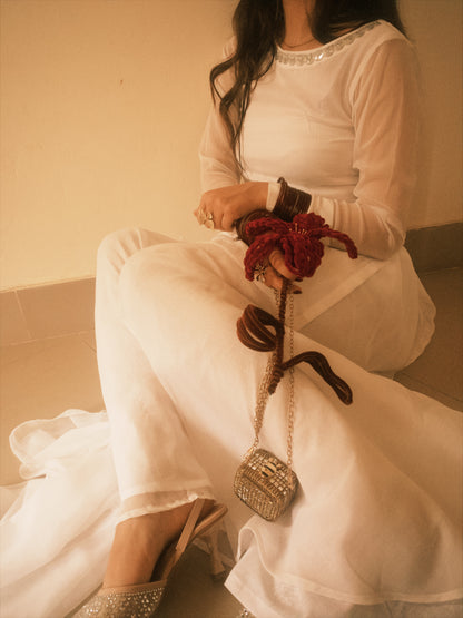 3pc Hand pure white Chiffon suit- SAJAL