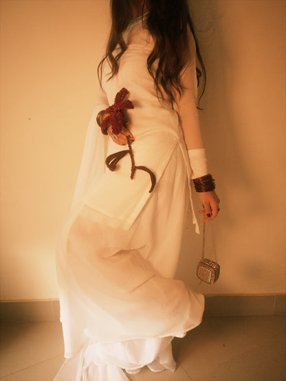3pc Hand pure white Chiffon suit- SAJAL