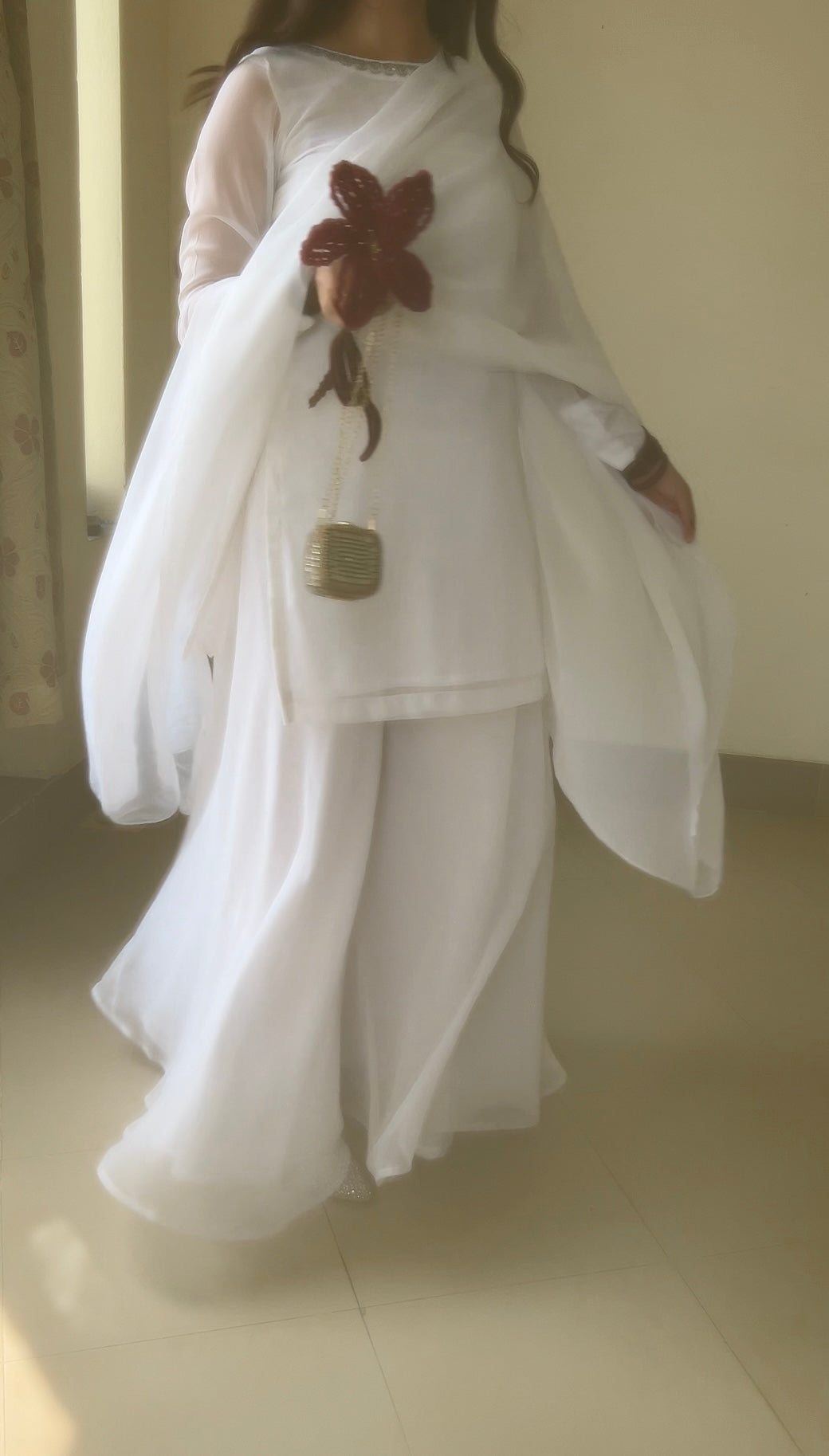 3pc Hand pure white Chiffon suit- SAJAL