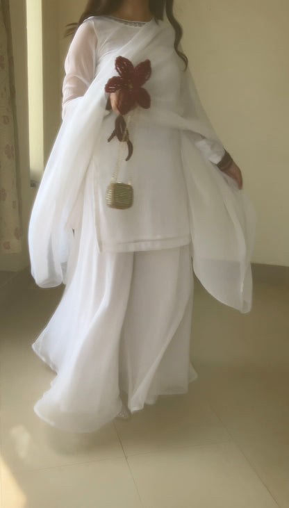 3pc Hand pure white Chiffon suit- SAJAL