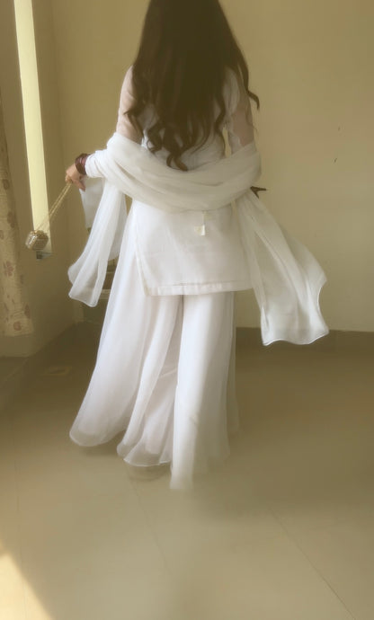 3pc Hand pure white Chiffon suit- SAJAL