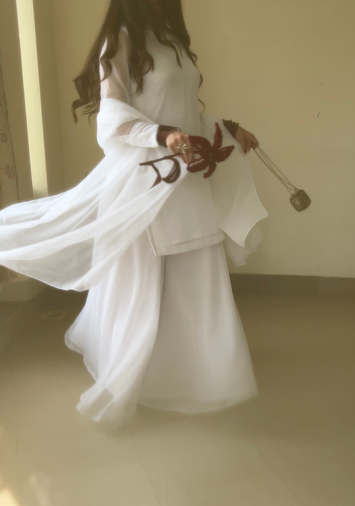 3pc Hand pure white Chiffon suit- SAJAL