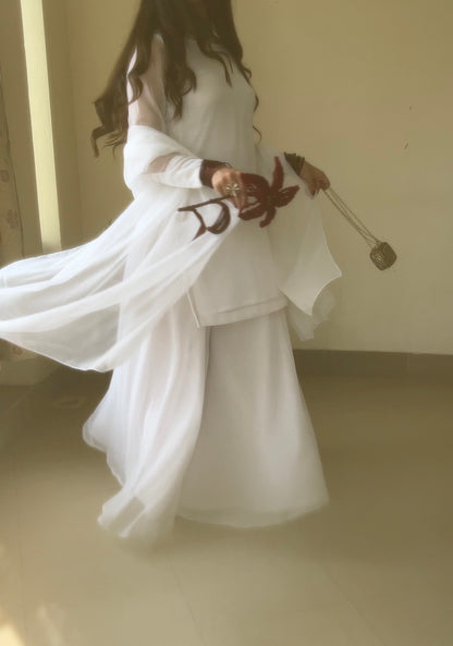 3pc Hand pure white Chiffon suit- SAJAL
