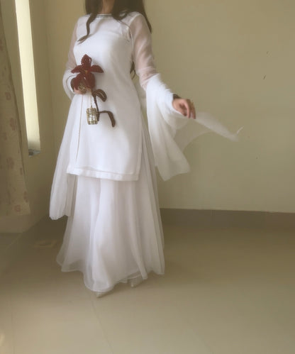 3pc Hand pure white Chiffon suit- SAJAL