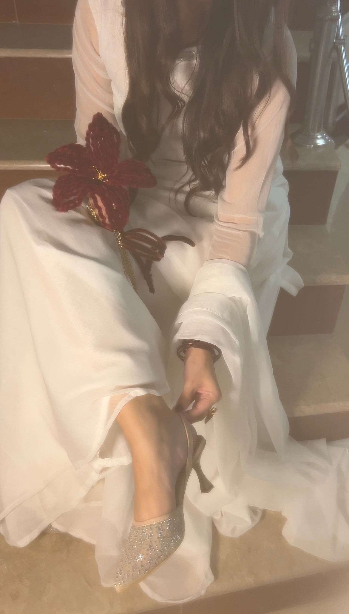 3pc Hand pure white Chiffon suit- SAJAL