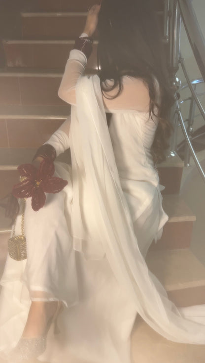 3pc Hand pure white Chiffon suit- SAJAL
