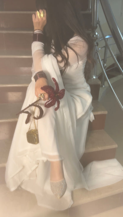 3pc Hand pure white Chiffon suit- SAJAL