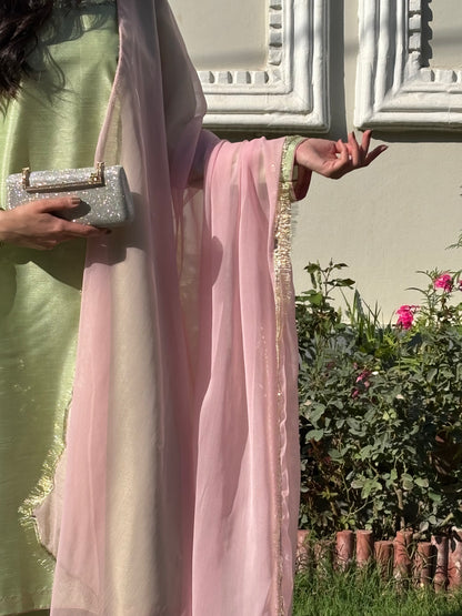 3pc Hand Embroidered Silk Suit- Pistachio