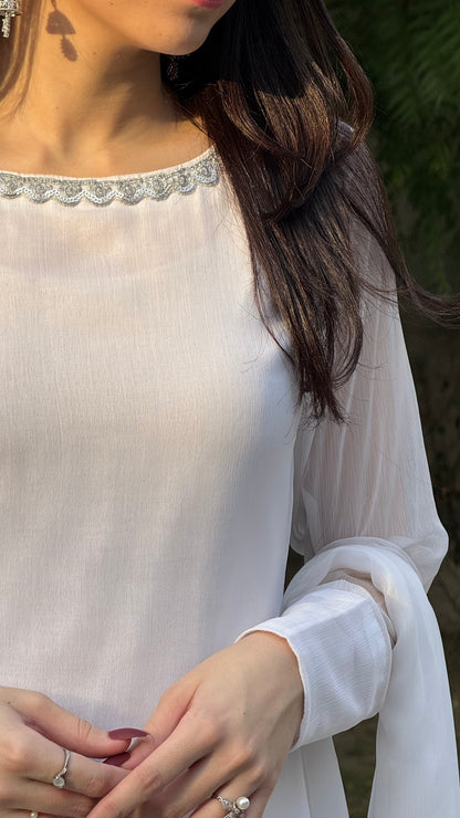 3pc white chiffon suit- SAJAL