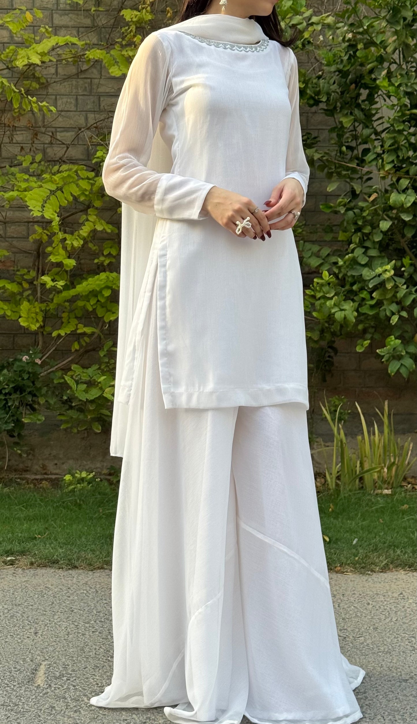 3pc white chiffon suit- SAJAL