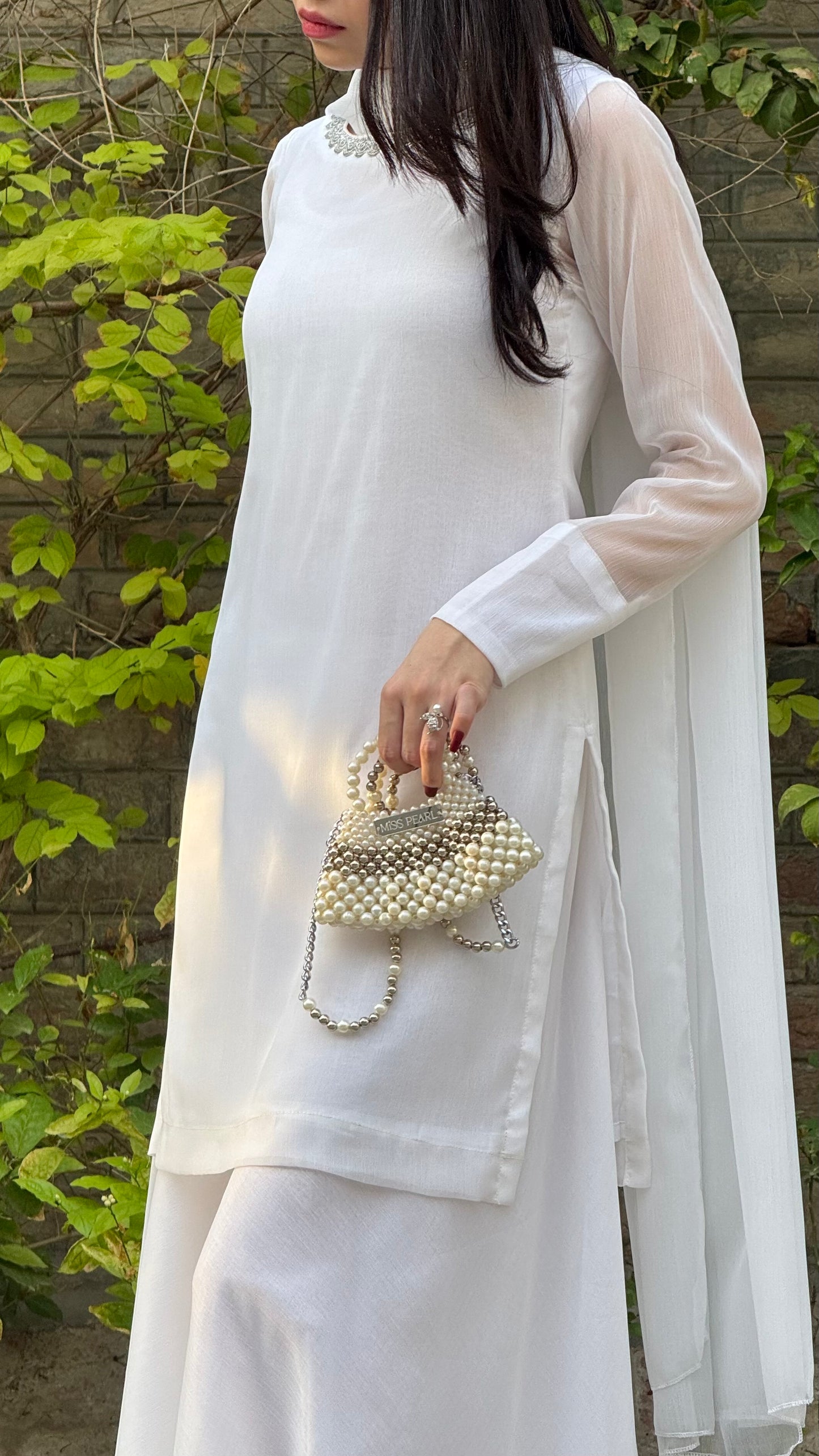 3pc white chiffon suit- SAJAL